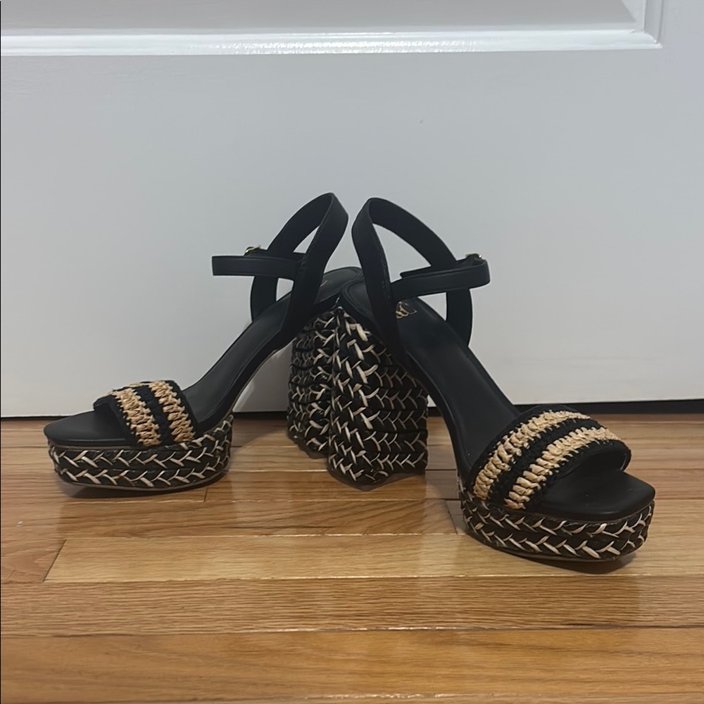 New York & Company Black and Tan Platform Shoes with Studded Design